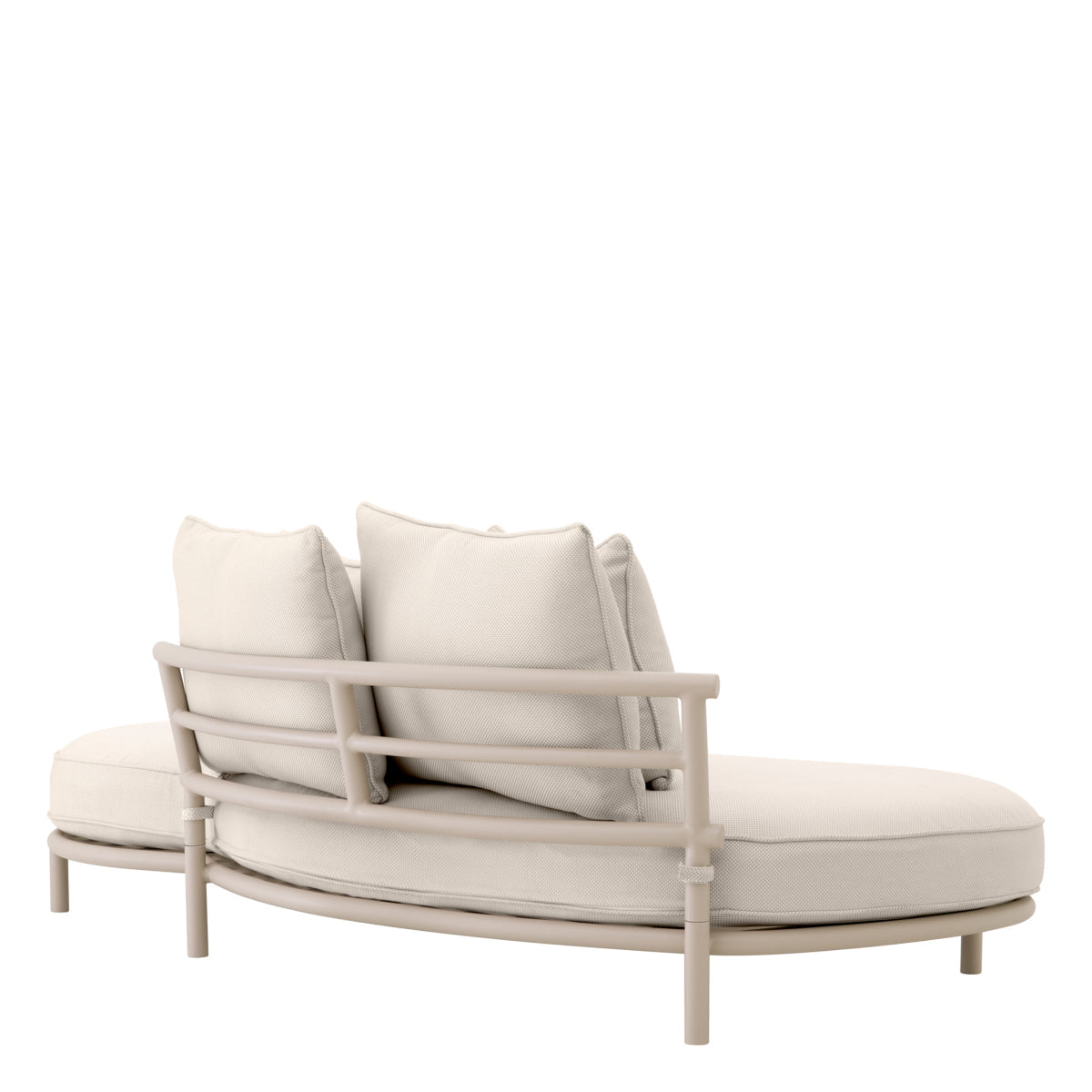 Laguno outdoor sofa in beige with oval shape, two plush cushions, perfect for garden or patio seating.