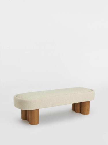 Ahşap Ayaklı Teddy Bukle Kumaşlı Bench
