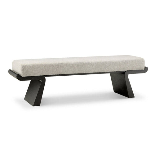 Baza Beyaz Teddy Bukle Kumaşlı Minderli Siyah Ahşap Ayaklı Bench, 35x150x45 cm, aşınma direnci 25000 martindir.