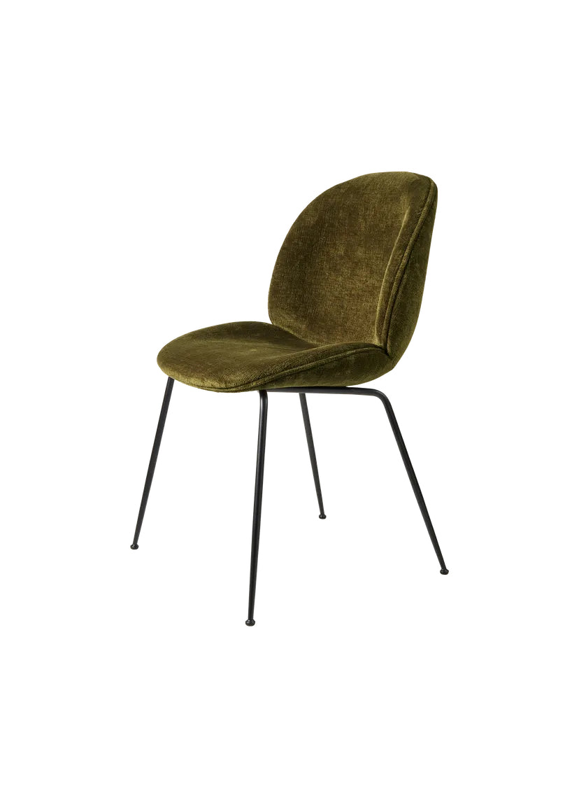 Beetle Haki Yeşili şönil kumaş döşemeli metal ayaklı sandalye, modern tasarım ve konfor için ideal.