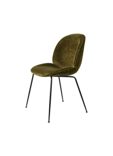 Beetle Haki Yeşili şönil kumaş döşemeli metal ayaklı sandalye, modern tasarım ve konfor için ideal.