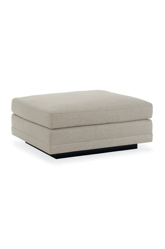 Caracole square pouf with open brown linen fabric and black wooden legs, dimensions 90x90x45 cm.