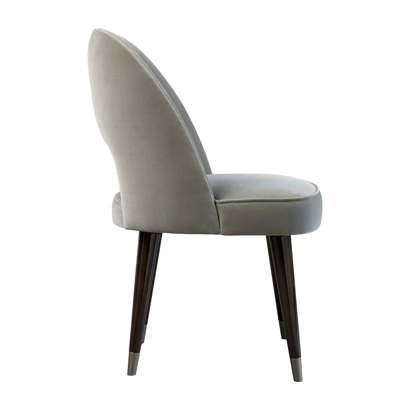 Eva vision color suede chair with black wooden legs and metal feet, 87 cm height, modern design, side view.