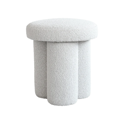 Yuvarlak beyaz teddy kumaşlı puf, 40x40x45 cm; şık ve dayanıklı tasarımıyla modern alanlar için ideal.