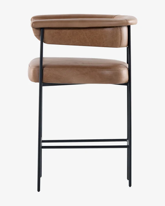 Monson brown faux leather bar stool with black metal legs, side view, dimensions 58x54x90 cm.