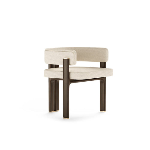 Karl Bej wood and linen upholstered armchair with walnut finish, 68cm wide, 62cm deep, 70cm high, stylish and durable.