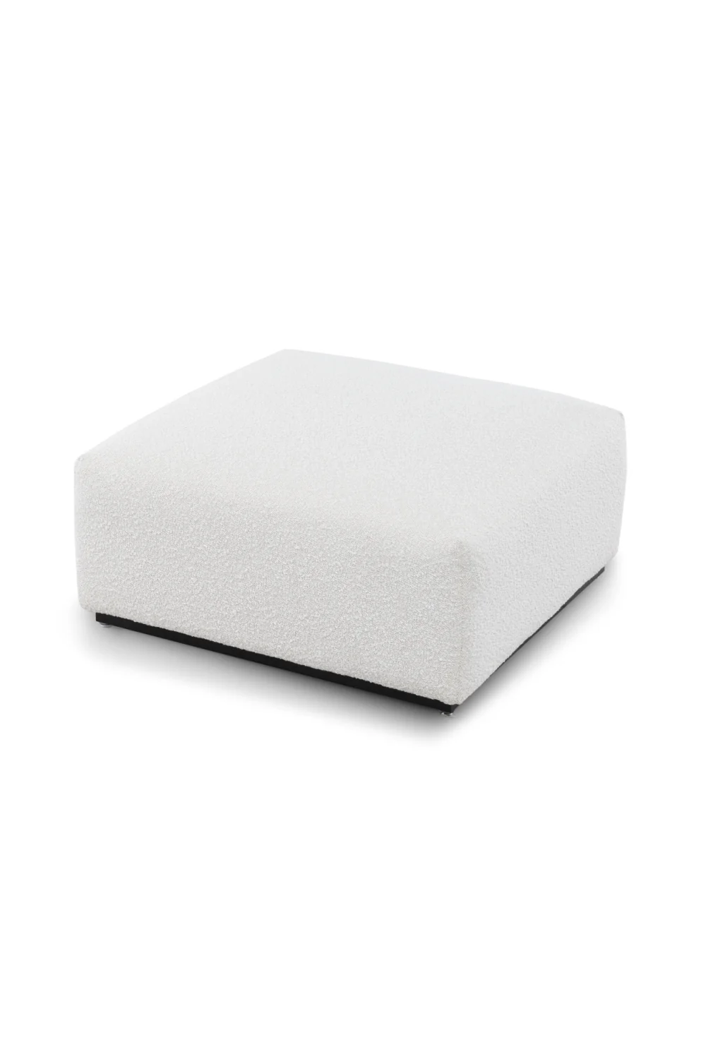 Kendal beyaz teddy kumaşlı kare puf, ahşap siyah ayaklı, 75cm x 75cm x 45cm, dayanıklı ve şık tasarım.
