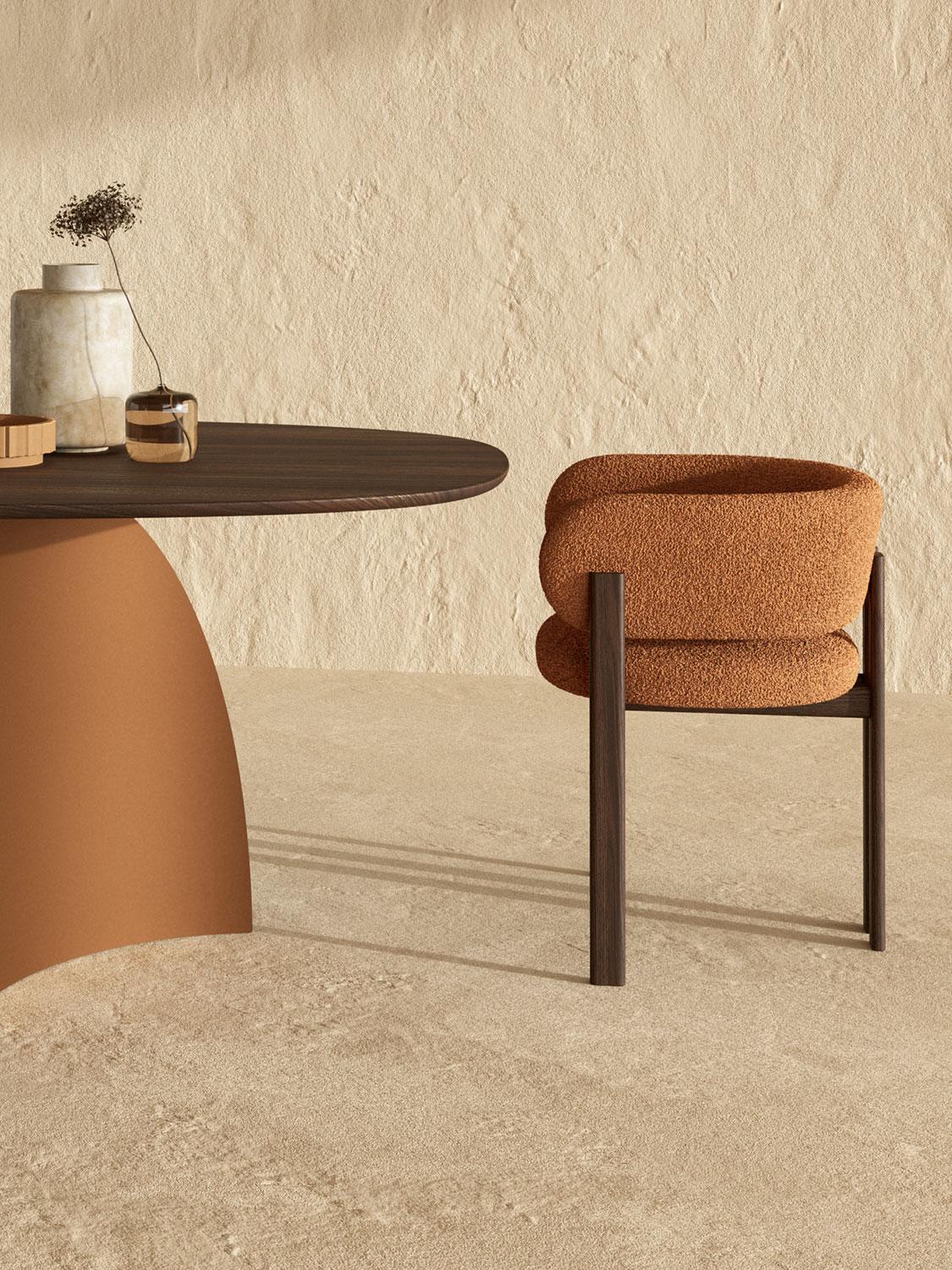 Modern Mailea Taba Suni Deri Kollu Ahşap Lake Sandalye, ceviz rengi, şık tasarım, 72 cm yüksekliğinde.