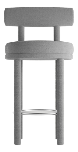 Moca gri teddy bukle bar sandalyesi, metal detaylı, 102 cm yükseklik, modern tasarım.