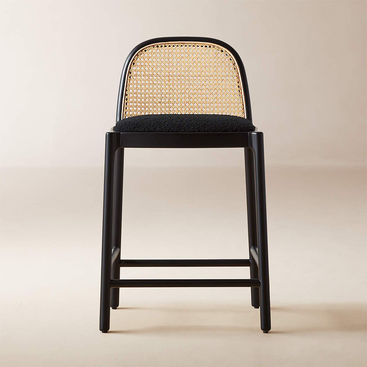 Nadia black teddy fabric bar stool with wooden legs, dimensions 51x52x87 cm, comfortable design, durable material.