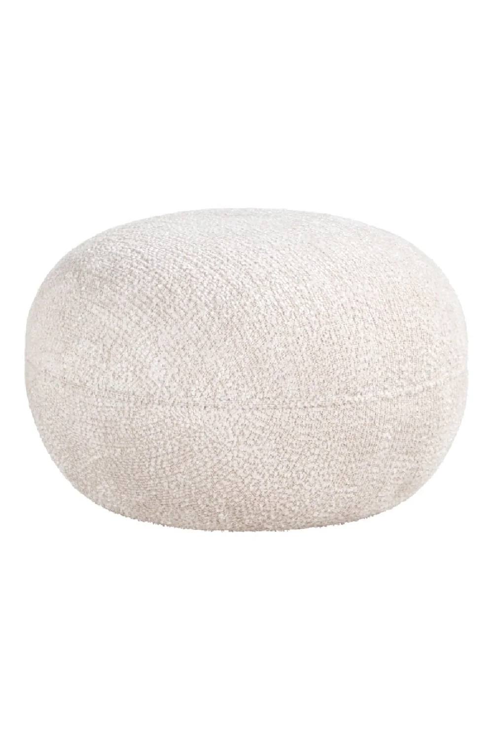 Oroa beyaz teddy bukle kumaşlı yuvarlak puf, 65 cm çap, 45 cm yükseklik, 75000 aşınma direnci ile şık oturma alanı.