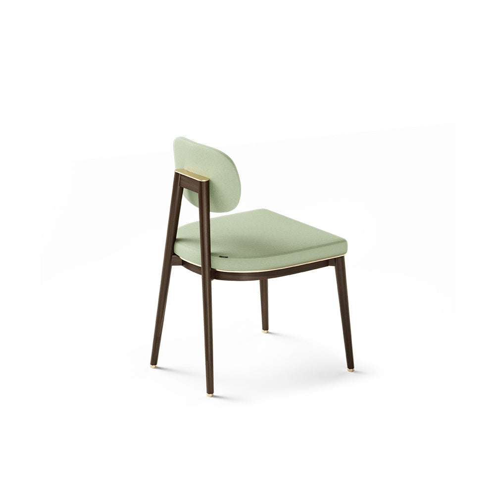 Oscar green velvet upholstered wooden chair with dark walnut finish and brass details, stylish and modern design.