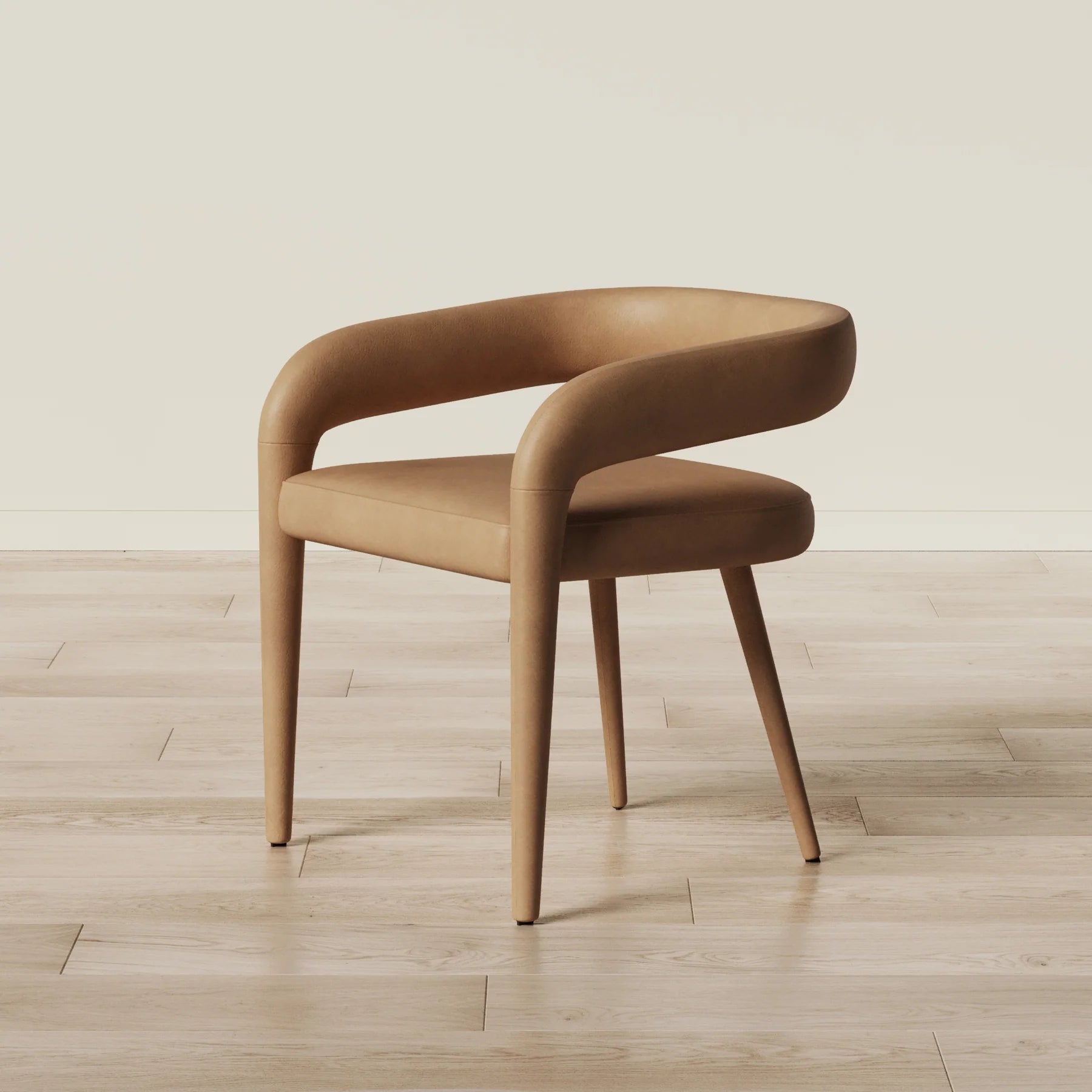 Stature taba rengi suni deri kollu sandalye, ergonomik tasarım, modern iç mekan için ideal, ölçüler: 63x53x68 cm.