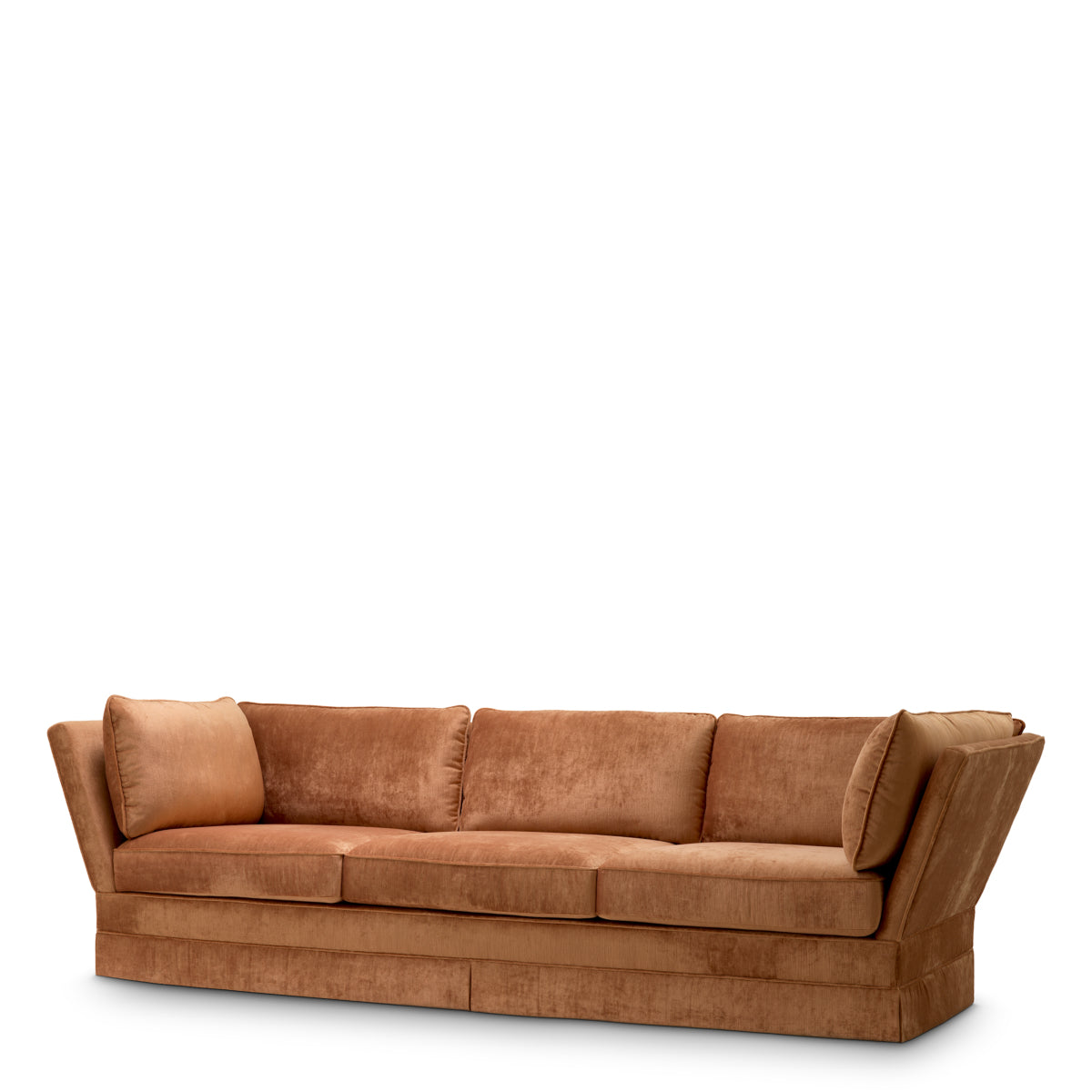 Modern Belvedere sofa in cinnamon color with velvet fabric and comfortable seating, dimensions 260x98x72 cm.