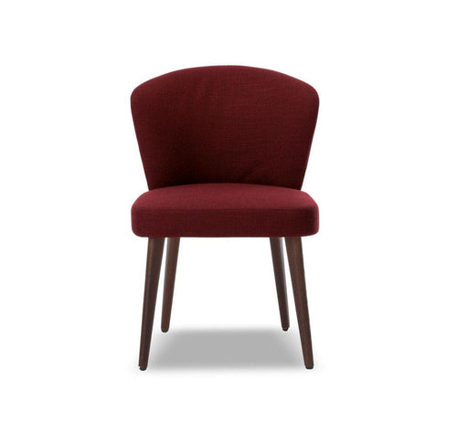 Aston Bordo Keten Kumaş Döşemeli Ahşap Ayaklı Sandalye, 55x58x74 cm ölçülerde, 450 mm oturum yüksekliği.