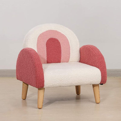 Pembe Gökkuşağı Teddy Kumaşlı Ahşap Ayaklı Çocuk Odası Berjer Koltuk