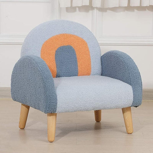 Mavi Turuncu Gökkuşağı Teddy Kumaşlı Ahşap Ayaklı Çocuk Odası Berjer Koltuk