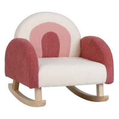 Açık Kırmızı Pembe Teddy Kumaşlı Gökkuşağı Desenli Kız Erkek Çocuk Odası Sallanan Koltuk