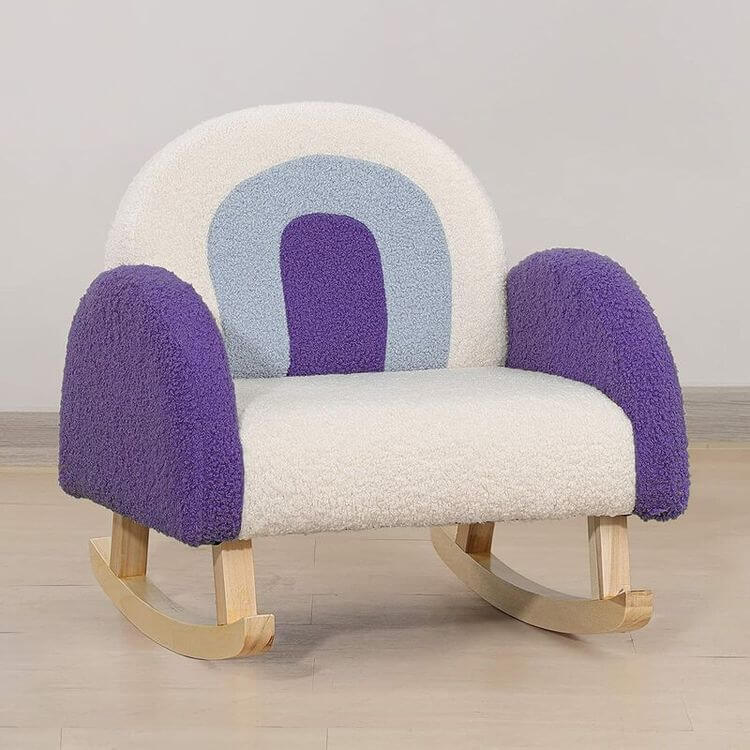 Mor ve Mavi Teddy Kumaşlı Gökkuşağı Desenli Kız Erkek Çocuk Odası Sallanan Koltuk