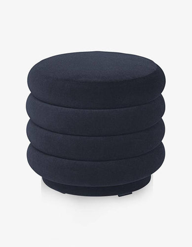 40 cm Çap Lacivert Kadife Kumaşlı Yuvarlak Puf