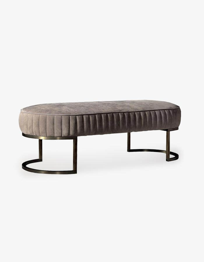 40x120 Açık Kahverengi Kadife Kumaşlı Pirinç Eskitme Rengi Ayaklı Oval Bench Puf