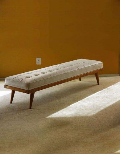 Açık Gri Keten Kumaşlı Ahşap masif Ayaklı Dikdörtgen Bench Bank - Pufcu