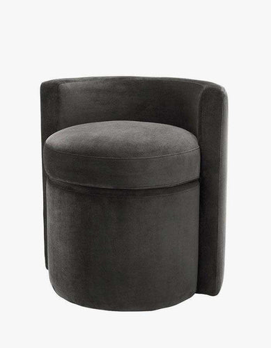 Sırtlı Koyu Gri Kadife Ahşap Puf - Pufcu