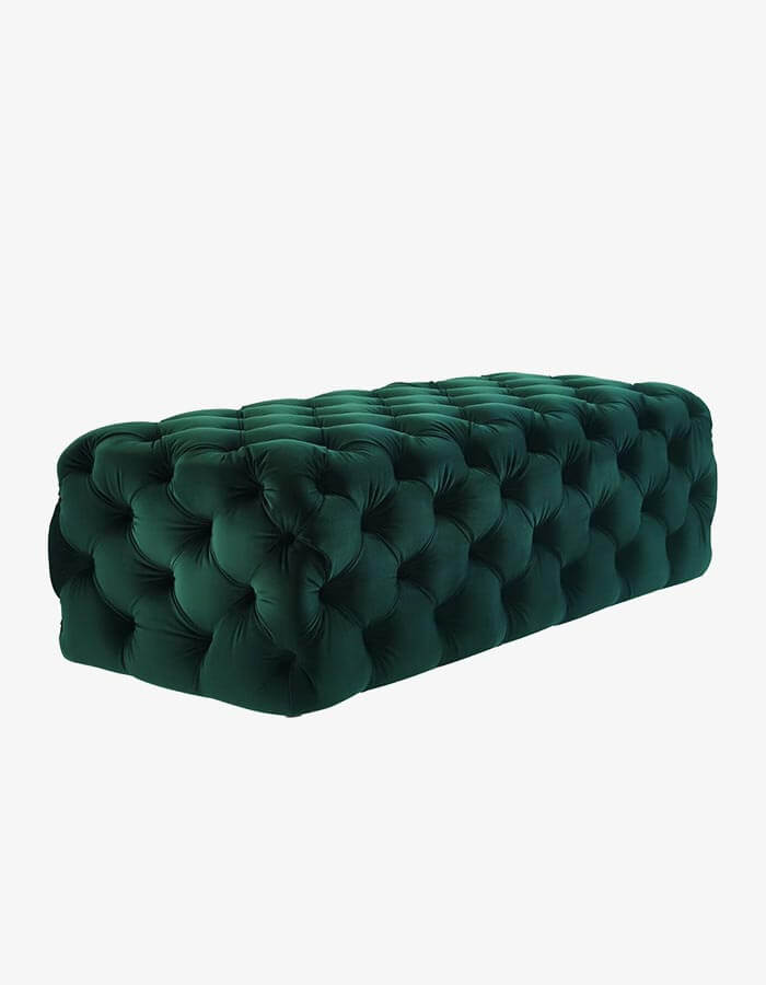 50x120 Zümrüt Yeşili Rengi Kadife Kapitoneli Dikdörtgen Puf