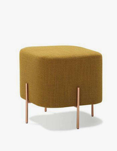 Hardal Keten Kumaşlı Puf Parlak Bronz kaplama Ayaklı Puf - Pufcu