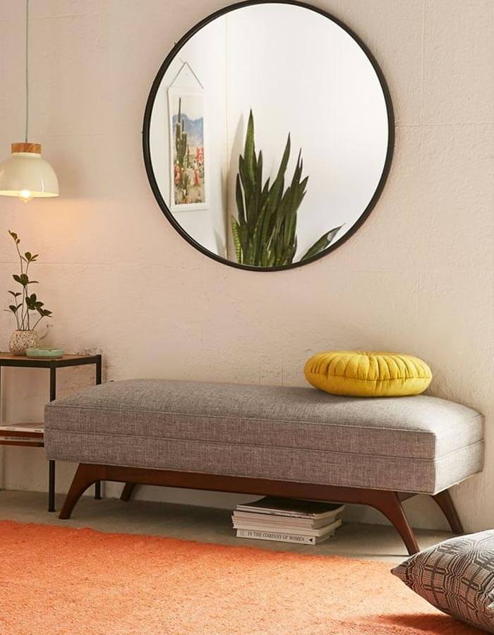 Ahşap Konik Ayaklı Krem Rengi Keten Kumaşlı Bench Life