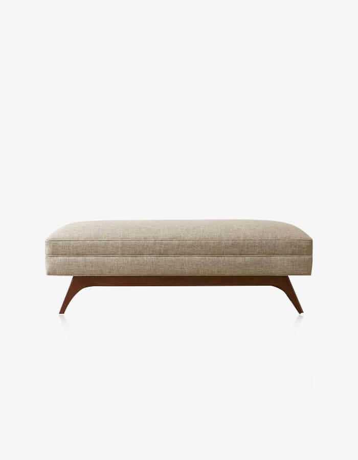 Ahşap Konik Ayaklı Krem Rengi Keten Kumaşlı Bench