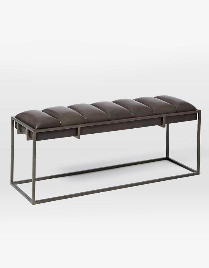 Duman Rengi Cilalı Metal Ayaklı Suni Deri Bench Bank