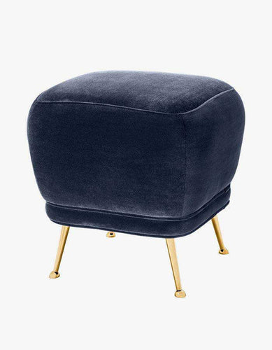 Kare Lacivert Kadife Pirinç Kaplama Ayaklı Puf - Pufcu