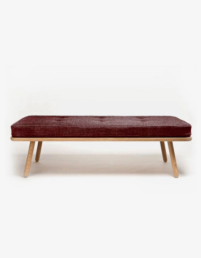 Keten Kumaşlı Masif Ahşap Ayaklı Dikdörtgen Bench