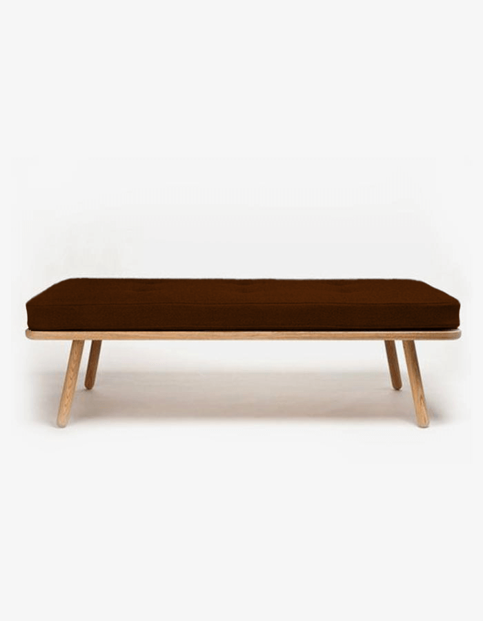 Keten Kumaşlı Masif Ahşap Ayaklı Dikdörtgen Bench