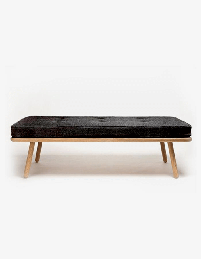 Keten Kumaşlı Masif Ahşap Ayaklı Dikdörtgen Bench