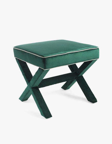 Krem Fitilli Yeşil Kadife Çapraz Ayaklı Puf - Pufcu