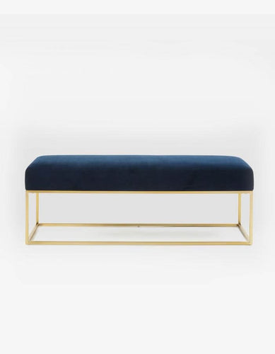 Mavi Kadife Kumaşlı Parlak Pirinç Kaplama Metal Ayaklı Bench Bank