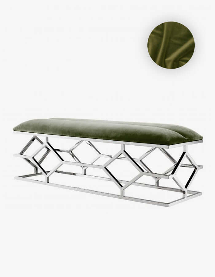Kadife Paslanmaz Çelik Geometrik Metal Ayaklı Bench