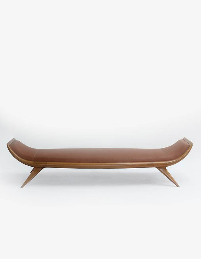Kahverengi Suni Deri Konik Ayaklı Retro Bench önden