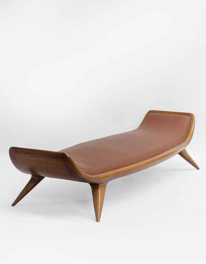 Kahverengi Suni Deri Konik Ayaklı Retro Bench