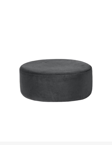 Koyu Gri Kadife Kumaşlı Yuvarlak Puf